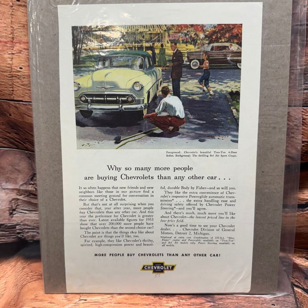 Chevrolet 1954 Vintage Print Ad Two-Ten Bel Air Sedan Original